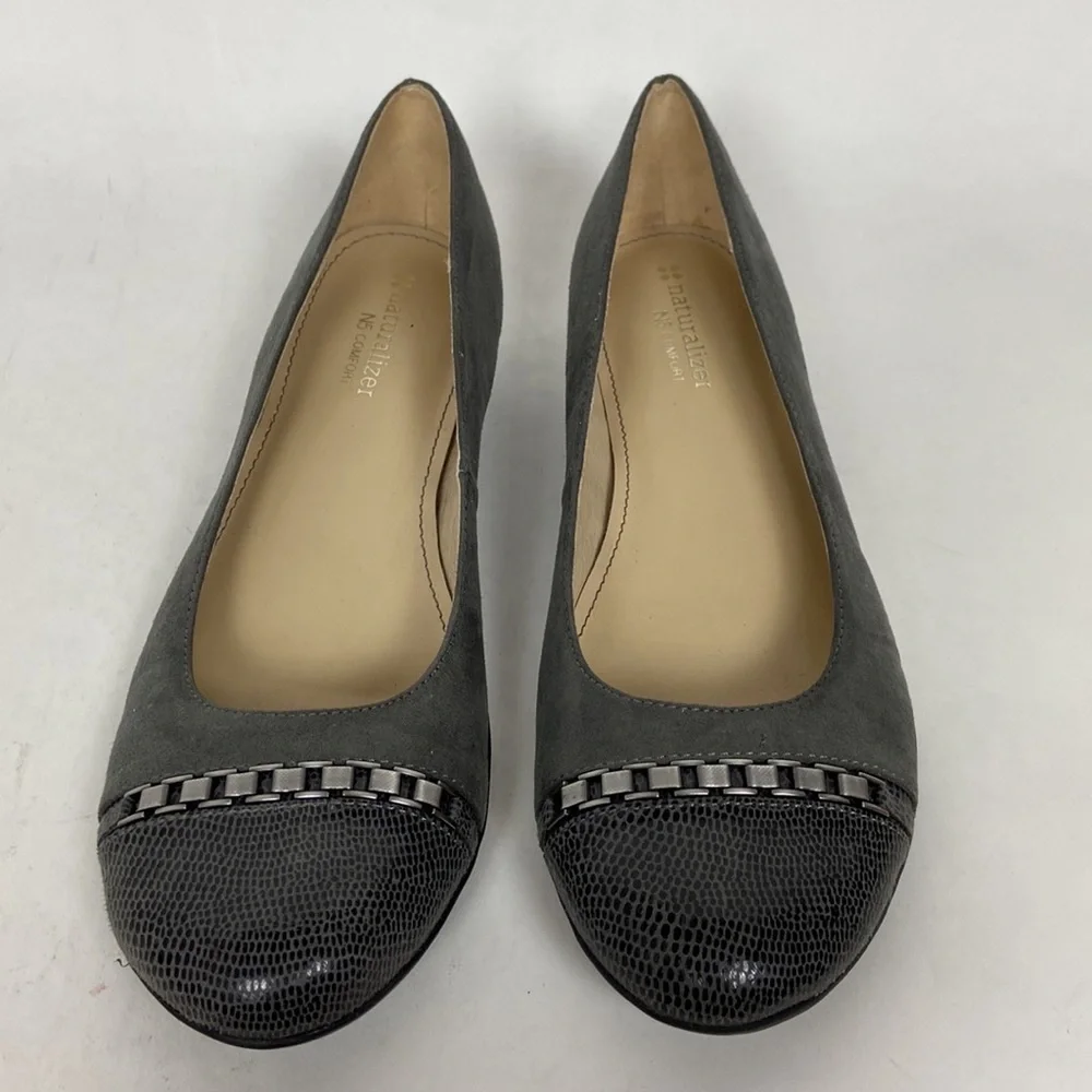 Naturalizer Hamley Gray Microsuede Lizard Print Closed Toe Loafer Flats